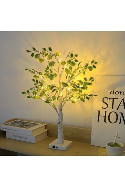Choice 24LED Warm White white 24 LED green leaf artificial birch light, battery operated decorative light f