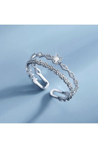 RINHOO FRIENDSHIP Resizable RI21Y0319 New Korean Zircon Star Moon Tassel Rings For Women Silver Color Minimalist Leave