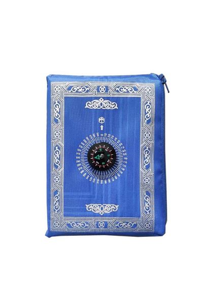 Choice CHINA 60X100CM Blue Prayer Rug Polyester Portable Braided Mats Simply Print with Compass In Pouch Tr
