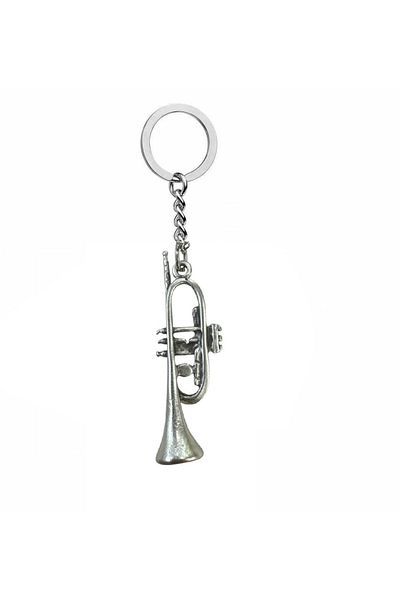 Herşey Nota Metal Keychain with Trumpet Figure – Unisex – Music Themed Accessory