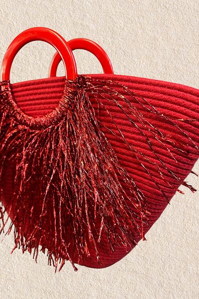 Uretti - Ayşe 4723 3884 Handmade Tress Rope Round Handle Metallic Rope Tassel Detailed Beach Bag -