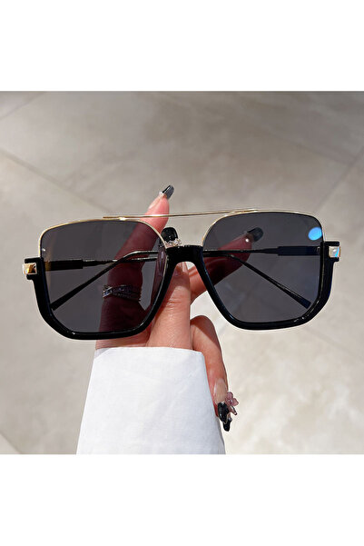 Choice3 as picture shows black-gold-black KAMMPT Vintage Oversized Sunglasses Fashion Men Women Square Shade