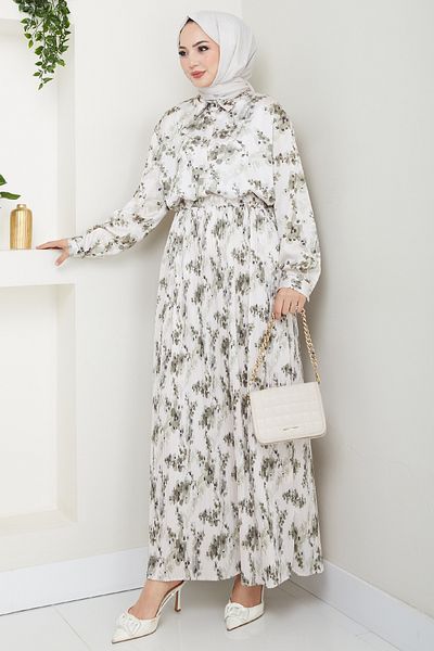 InStyle Satin Mist Pleated Khaki Skirt Suit