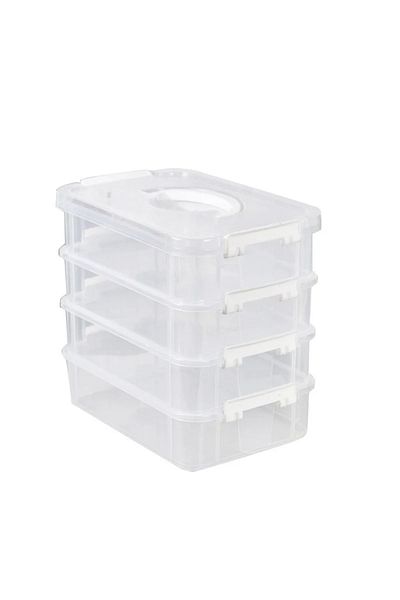 Choice White Building Blocks Storage Box Home Space Saving Dustproof Tool Caske with Buckle Design Stackabl
