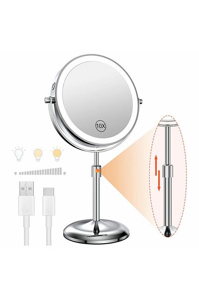 Choice Ivory 8 Inch Makeup Mirror With Light Lamp 10X Magnification 3 Color Lights,Adjustable Brightness He