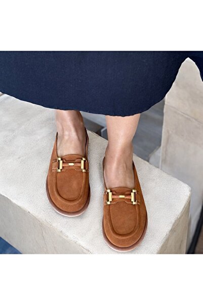 NE&VE SHOES Papuci Sabo pentru femei din piele naturală din piele intoarsa maro cu accesorii aurii