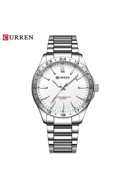 Curren silver white CURREN Men Fashion Ultra Thin Watches Simple Men Business Stainless Steel Quartz Watch