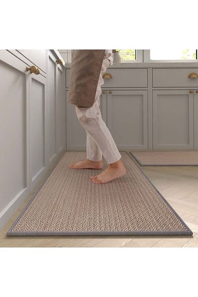 Choice 45x150cm grey Washable Non-slip Kitchen Rug Faux Sisal Running Rug, Faux Woven Kitchen Mat Kitchen R