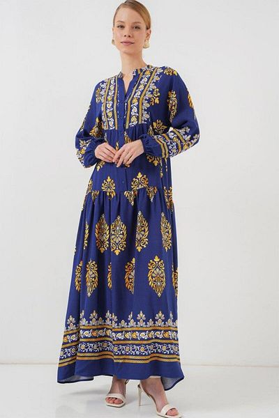 Aymood 2423 Φόρεμα Hijab με αυθεντικό σχέδιο - Navy Blue 6