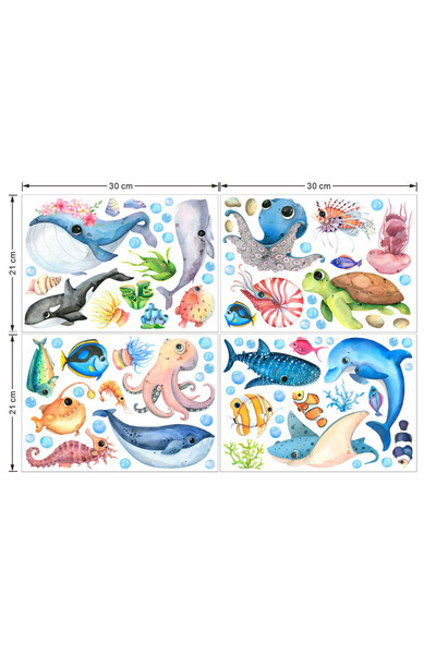 Choice 21x30cmX4PCS MULTI Cartoon Marine Life Wall Stickers for Kids room Bat...