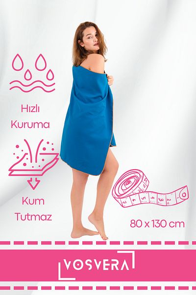 vosvera Beach Towel Premium Double Sided Microfiber - 80X130Cm, Quick Dry, Sand Resistant Sports Pool & Sea