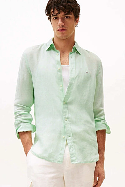Tommy Hilfiger Erkek Th Pigment Dyed Solid Gömlek - Yeşil