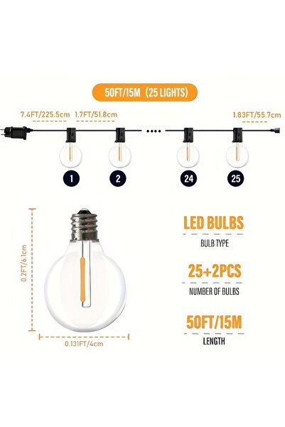 Choice سلسلة أضواء LED G40 كروية مقاومة للماء، 15 مترًا، 25 مصباحًا، بمقبس 22...