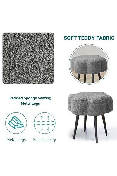 Taimi Boucle Fabric Chair Elegant Cloud Design with Metal Legs, Bedroom Dressing Chair - Gray