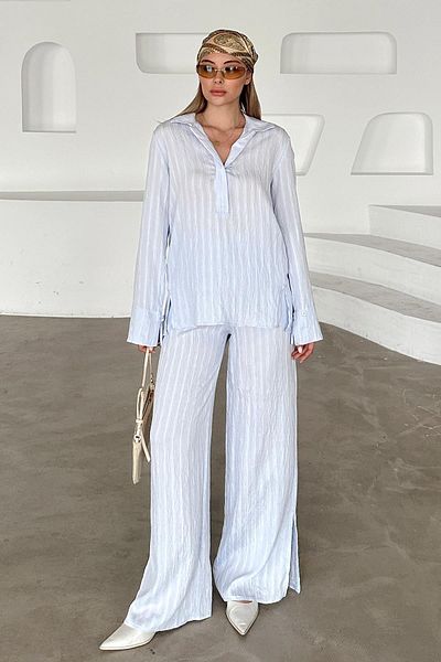 Olcay Set pantaloni cămașă cu dungi ALBASTRU DESCHIS 9356-TK