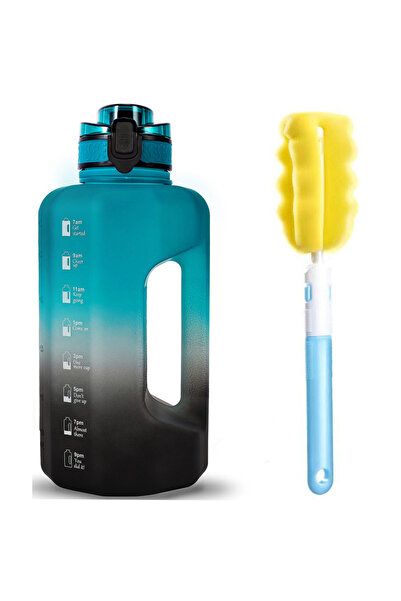 Choice زجاجة مياه كبيرة متدرجة اللون باللون الأسود السماوي سعة 2.2 لتر مع مقب...