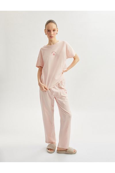Koton Cotton printed detail short sleeve pajama set.