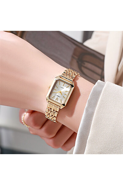 Choice ساعات يد نسائية مربعة أنيقة باللونين الأبيض والذهبي بحزام من سبائك الذ...