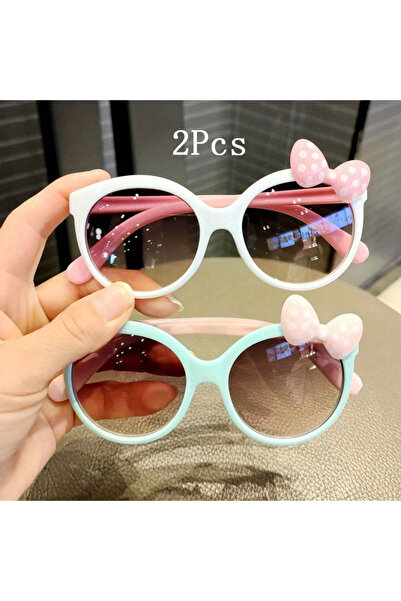 Choice1 White green 2pcs 1-2PCS AdTosdocument Night Sunglasses Bow Decor Big Frame Teen Boys Girls Outdoor P