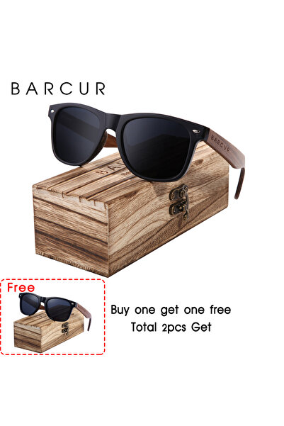 Choice BARCUR Polarized WMatteBlackVGloss BARCUR Black Walnut Wood Sunglasses...