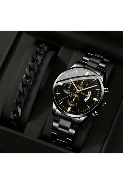 Choice Black Gold Fashion Men's Watches Business Stainless Steel Quartz Wrist Watch Male Casual Date Watche