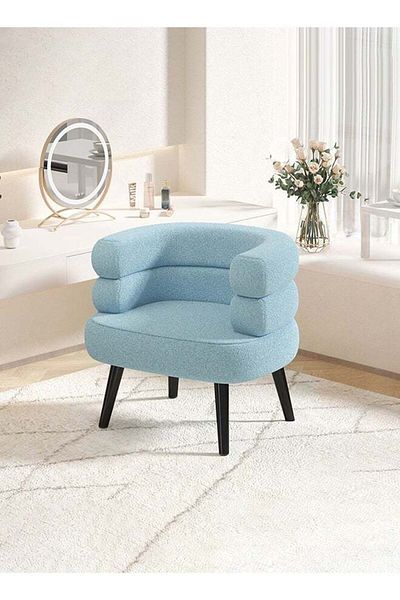 Taimi Set of 2 Elegant Design Boucle Chair, Bedroom, Boucle Chair for Living Room and Office - Blue
