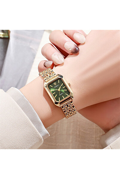 Choice ساعات يد نسائية مربعة أنيقة باللون الذهبي والأخضر بحزام من سبائك الذهب...