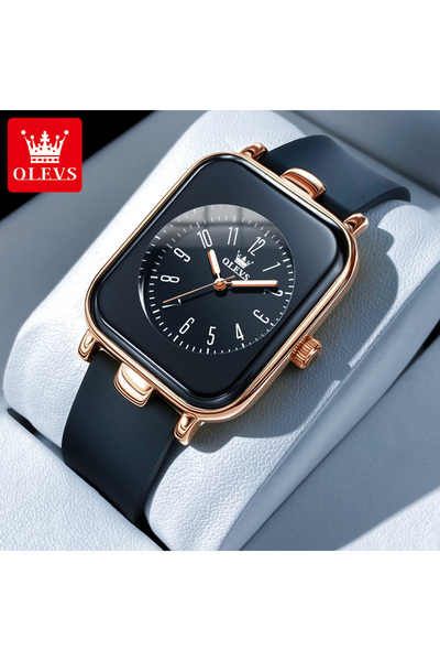 Choice نعم، ساعة OLEVS النسائية باللون الأسود الوردي، ساعة يد كوارتز أنيقة وبسيطة أصلية مقاومة للماء من السيليكون S