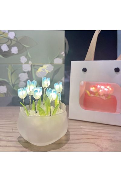 Choice 9 Pcs Flower B style Blue LED DIY Handmade Mini Tulip Night Light Materials Cute Home Decor Birthday
