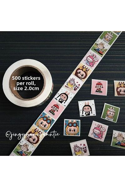Miniso 1 New Labubu Roll Stickers Anime Cartoon Fashion 500 sheets Labubu DIY Sticker Kawaii Charm Room De.