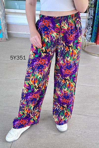 İnce Topuk Wide Leg Patterned Viscose Trousers 5Y351