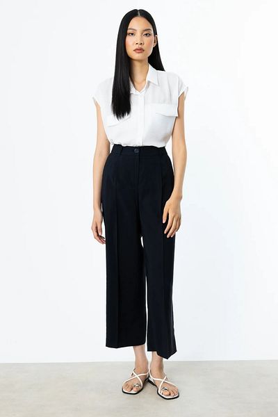 Ekol Women's Single Pleat Wide Leg Trousers 2106 Black