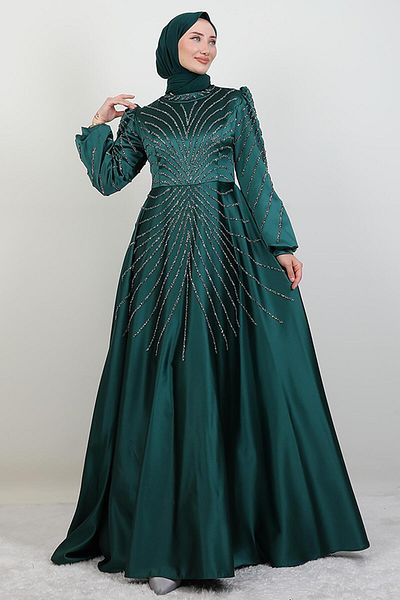 GİYZAMİLA Gülfem Satin Evening Dress Emerald