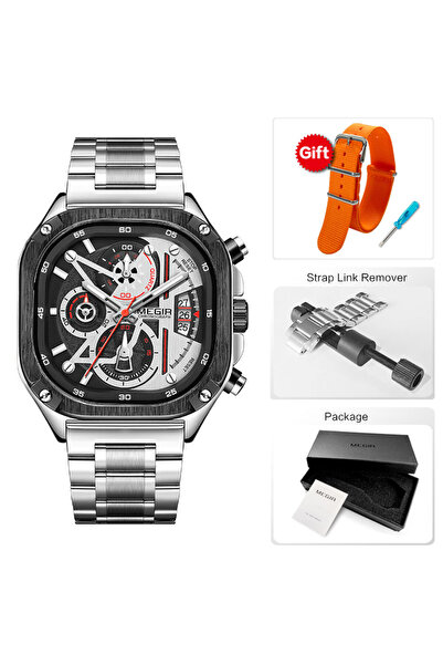 Choice ساعة MEGIR كوارتز سوداء للرجال مقاومة للماء بمينا مربع مع كرونوغراف - ...