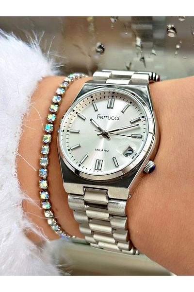 Ferrucci Ferrucci̇ Silver Metal Women's Watch with Calendar