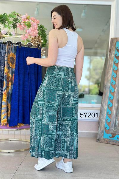 İnce Topuk Patterned Viscose Wide Leg Trousers 5Y201