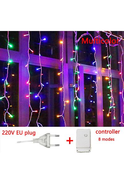 Choice EU Plug-4x0.6M Multicolor New Year 2025 4M*0.6M Christmas Festoon Led Icicle Curtain Lights Outdoor