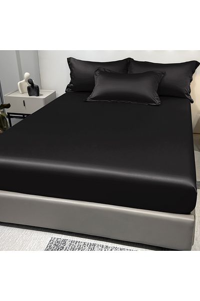 Choice 180x200cm black 1 Simple Modern Satin Solid Color Fitted Sheet, Solid Color Ice Silk Bedspread For B