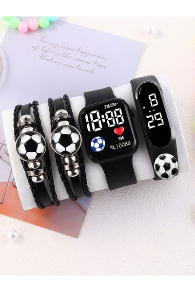 Choice black Leisure sports Wind rectangular oval silicone electronic watch with football leather bracelet