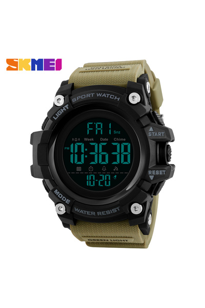 Skmei Khaki Watch Shockproof 2 Time Sport Watch Stopwatch Count Down Mens Dig...