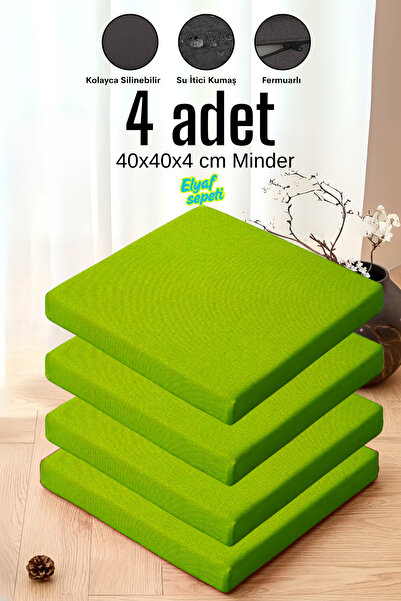 Elyaf Sepeti 4'lü Sandalye Minderi Fermuarlı Su Itici Kumaş 40x40x4 Cm Sünger...