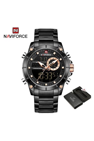 Naviforce BB BOX NAVIFORCE 9163 Luxury Original Sport Wrist Watch For Men Quartz Steel Waterproof Dual Displa