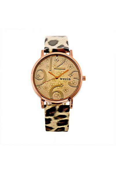 Choice ساعة برونزية أنيقة للسيدات بطبعة جلد الفهد مع قرص بخط إبداعي كهدية