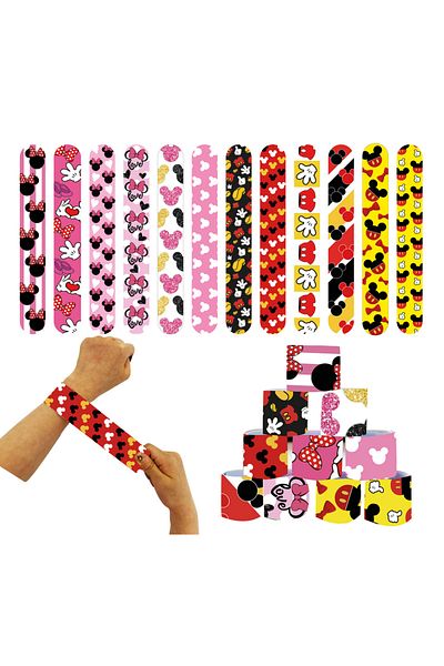 Miniso 12pcs SlapBraceletB Mickey Minnie Party Favors Party Gift Bag Fillers Slap Bracelets Stickers Stamps
