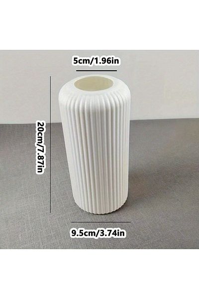 Choice White 1pc Chic Striped Ceramic-Look Plastic Vase for Flowers - Durable, Easy-to-Place Decorative Flo