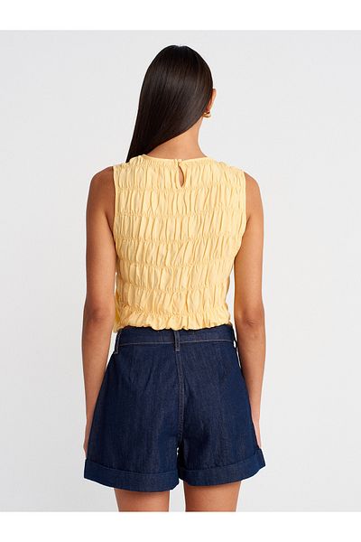 Dilvin 71990 Pleated Denim Shorts with Curly Legs-Navy Blue