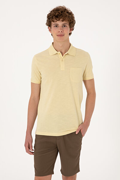 U.S. Polo Assn. Men's Slim Fit Flowy Polo Neck Light Yellow T-Shirt 50299538-...