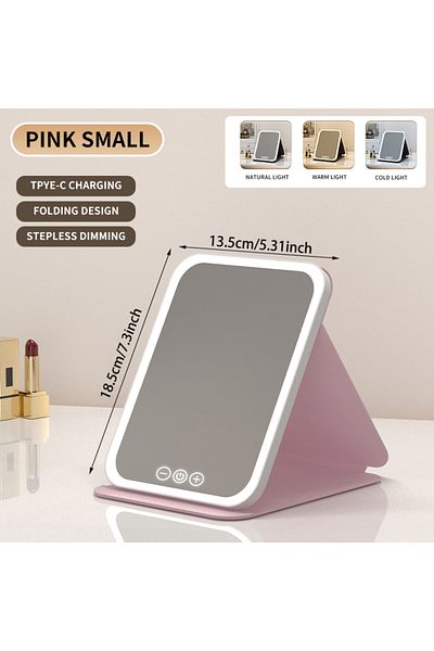 Choice small pink 3 Colors Dimmable LED Makeup Mirror with Touch Screen Fold Cosmetic Makeup Mirror Recharg