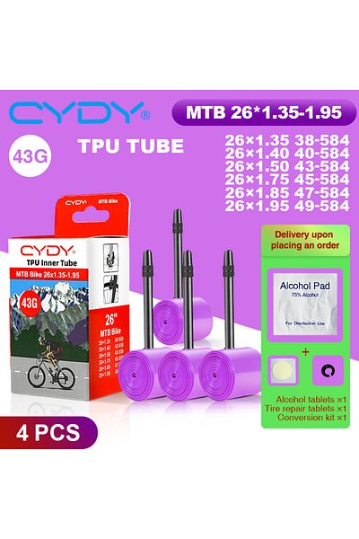 Choice 26x1.35-1.95 4PC 43g CYDY TPU Tube MTB 26 27.5 Bike Inner Camera 26/27.5x1.35 1.4 1.5 1.75 1.85 1.95