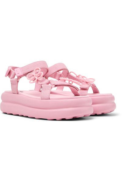 CAMPER Woman's Pink Summer Sandals with Hook And Loop Strap & Buckle - Flat with High Sole - Twins